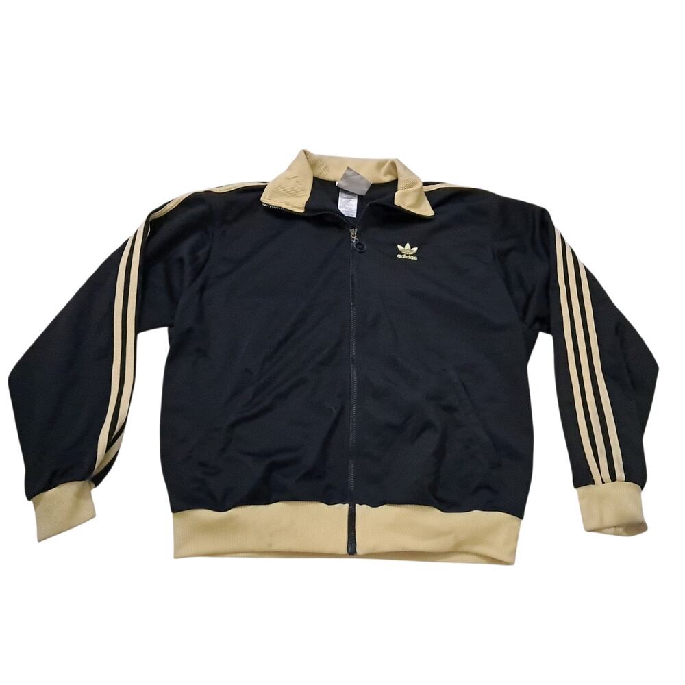 ADIDAS Vtg Mens Varsity Track Jacket Sz M Yellow Trim Zip Front Athletic Sporty - Picture 2 of 6